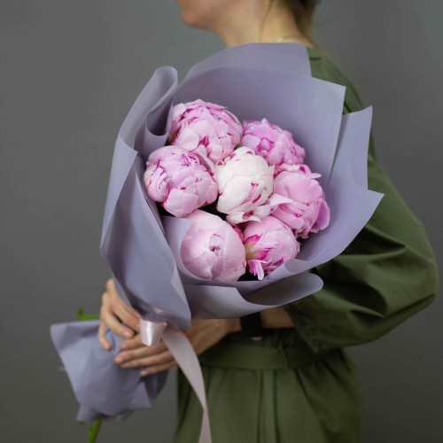 Букет из розовых пионов Сара Бернар, 7 шт