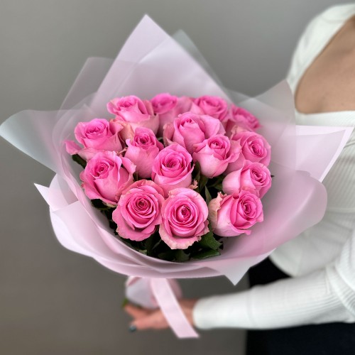 Букет из розовых голландских роз, 15 шт