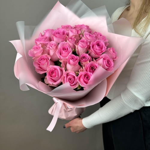 Букет из розовых голландских роз, 25 шт
