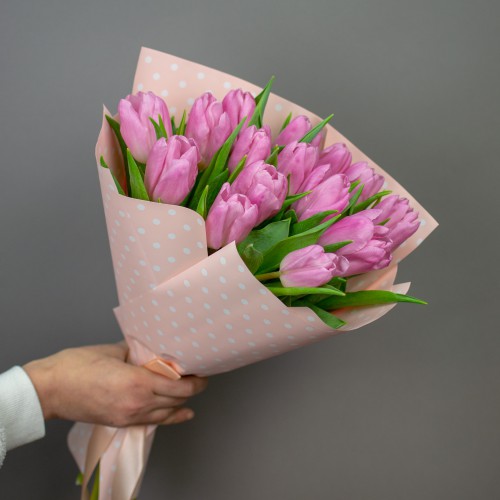 Букет розовых тюльпанов, 15 шт