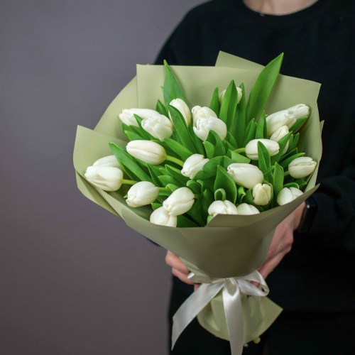 Букет белых тюльпанов, 25 шт