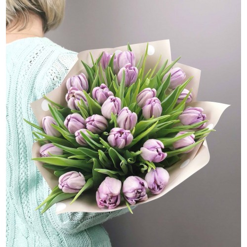Букет фиолетовых пионовидных тюльпанов Дабл Прайс, 25 шт