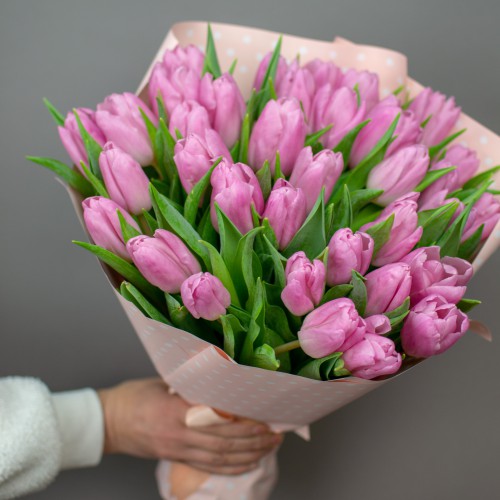 Букет розовых тюльпанов, 35 шт