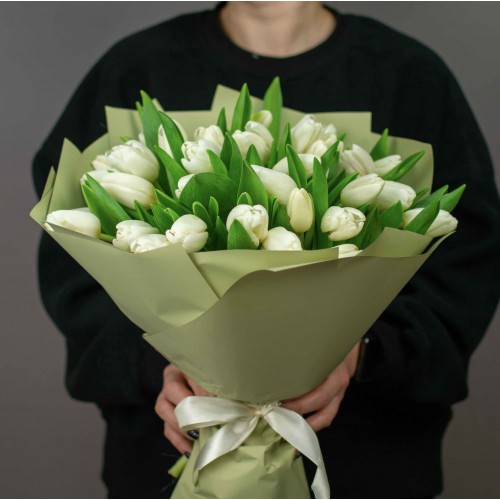 Букет белых тюльпанов, 35 шт