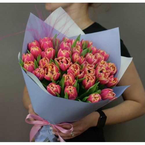 Букет розовых пионовидных тюльпанов, 35 шт