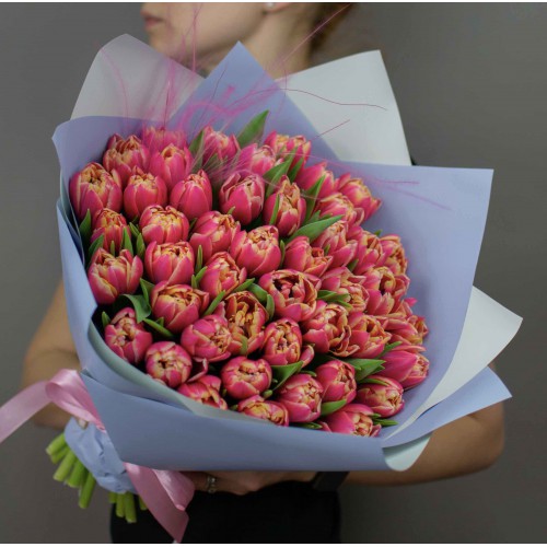 Букет розовых пионовидных тюльпанов, 45 шт