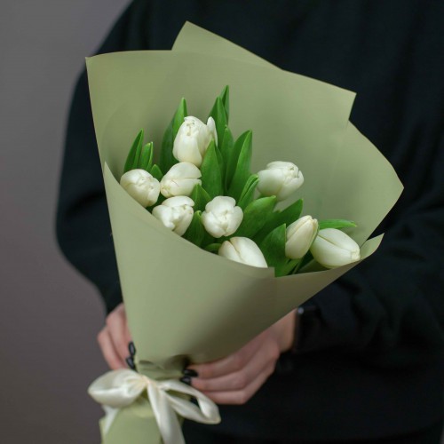 Букет белых тюльпанов, 9 шт